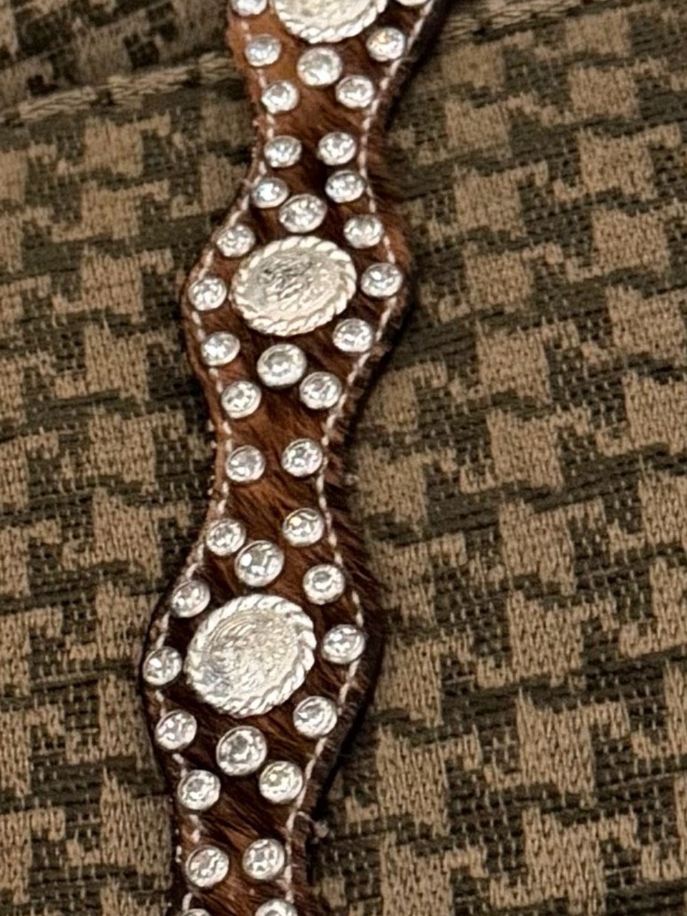 Brown Rhinestone Western-Inspired Hair Barrette real cowhide